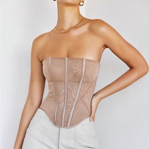 Beige Mesh Strapless Corset